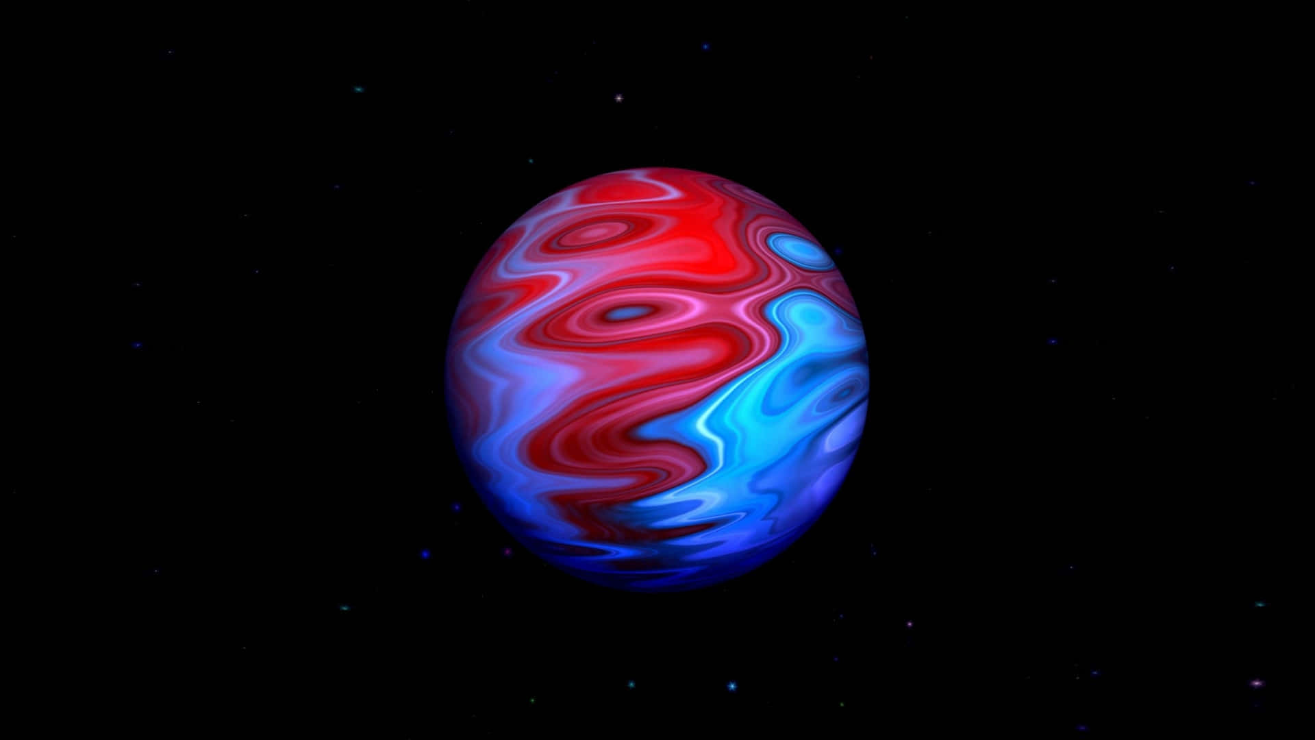 1080p Amoled 桌布 壁紙 — 一顆鮮豔的紅藍漩渦星球，在佈滿星點的黑宇宙虛空中寧靜漂浮。