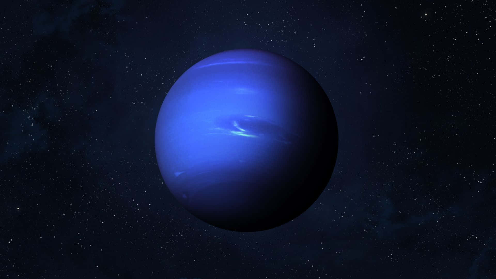 行星動畫 桌布 壁紙 — 一顆鮮豔的藍色行星帶著旋轉的雲層，在佈滿星星的宇宙背景中寧靜地漂浮。
