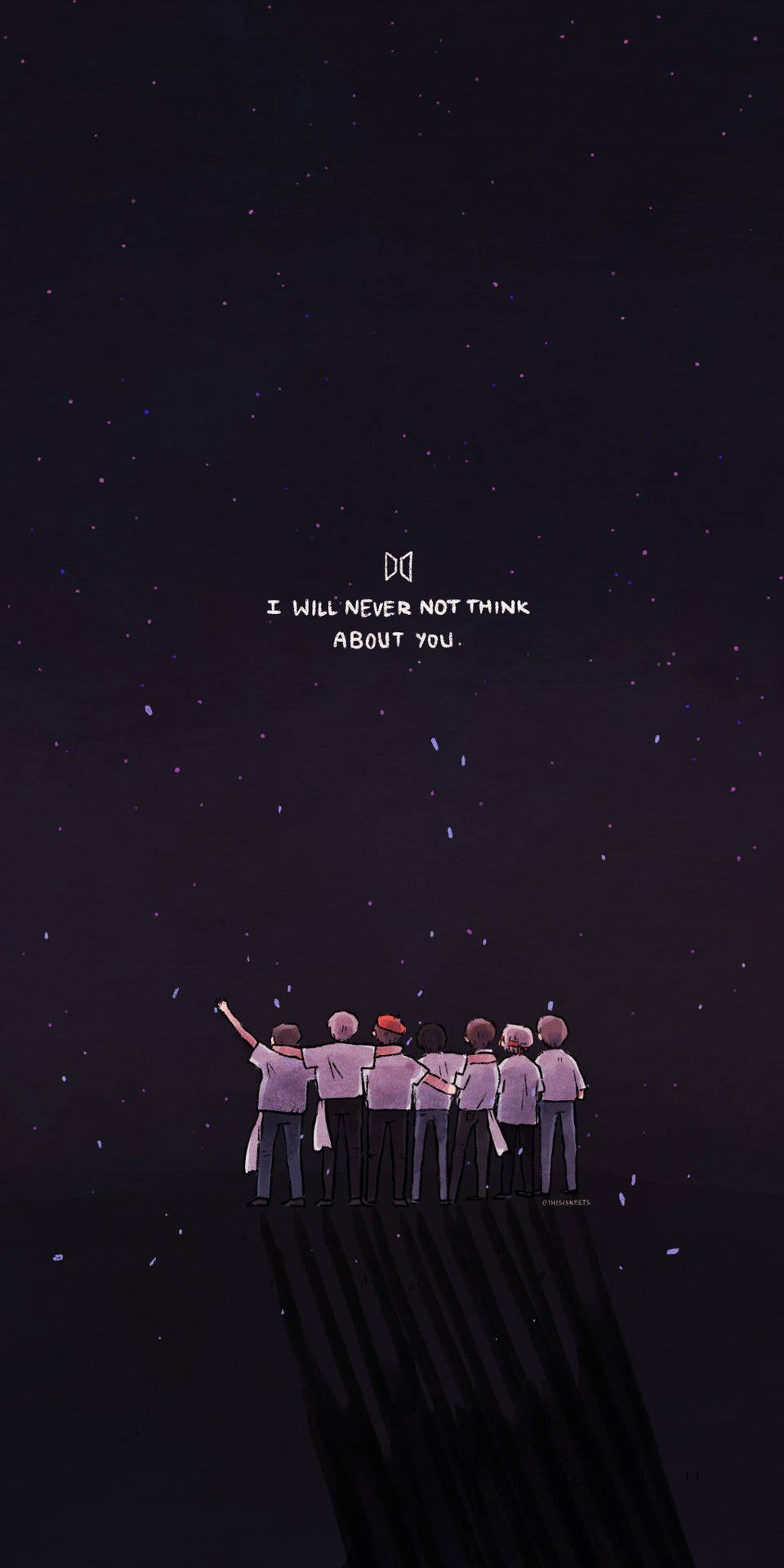 七個人一起站在星空下，上方有文字。 — BTS ARMY GIF 壁紙