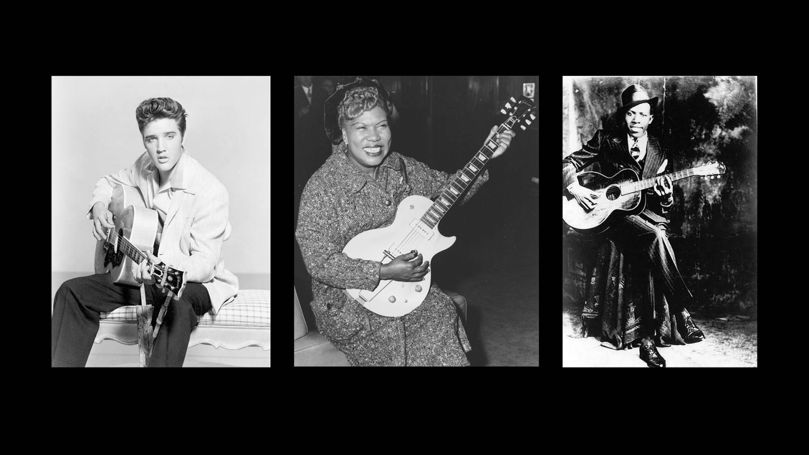 Singer 桌布 壁紙 — 三位標誌性音樂家手持吉他，在經典黑白工作室肖像中擺姿勢。