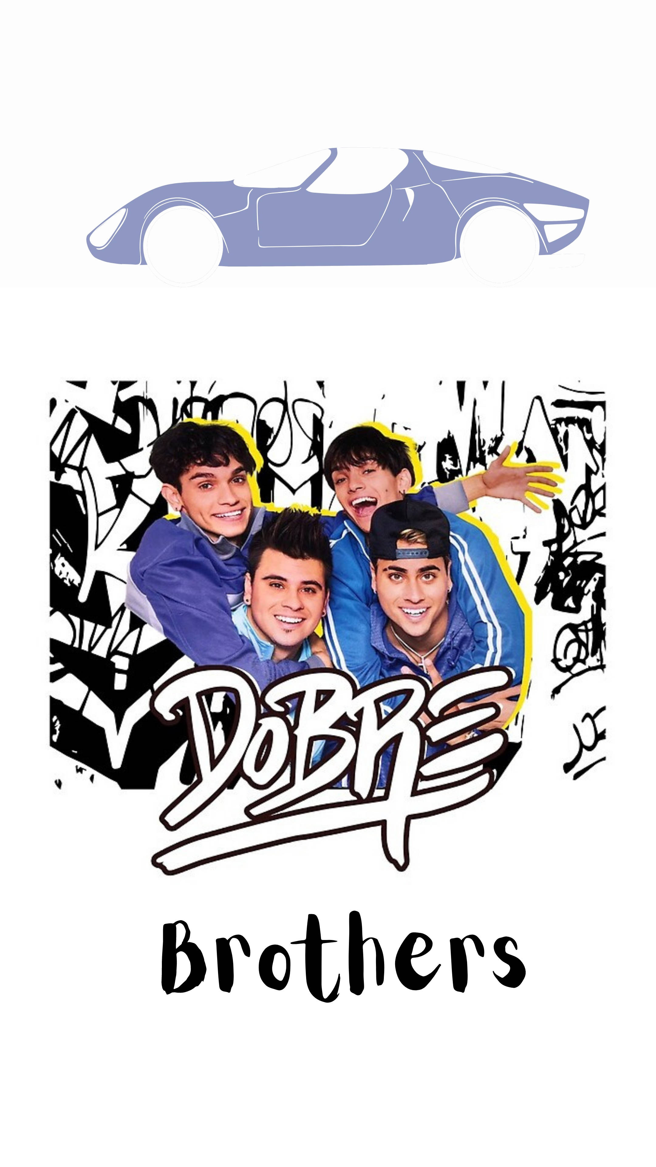 Dobre 桌布 壁紙 — 三位身穿藍色外套的微笑年輕男子在塗鴉背景前擺姿勢，上方有紫色跑車剪影。