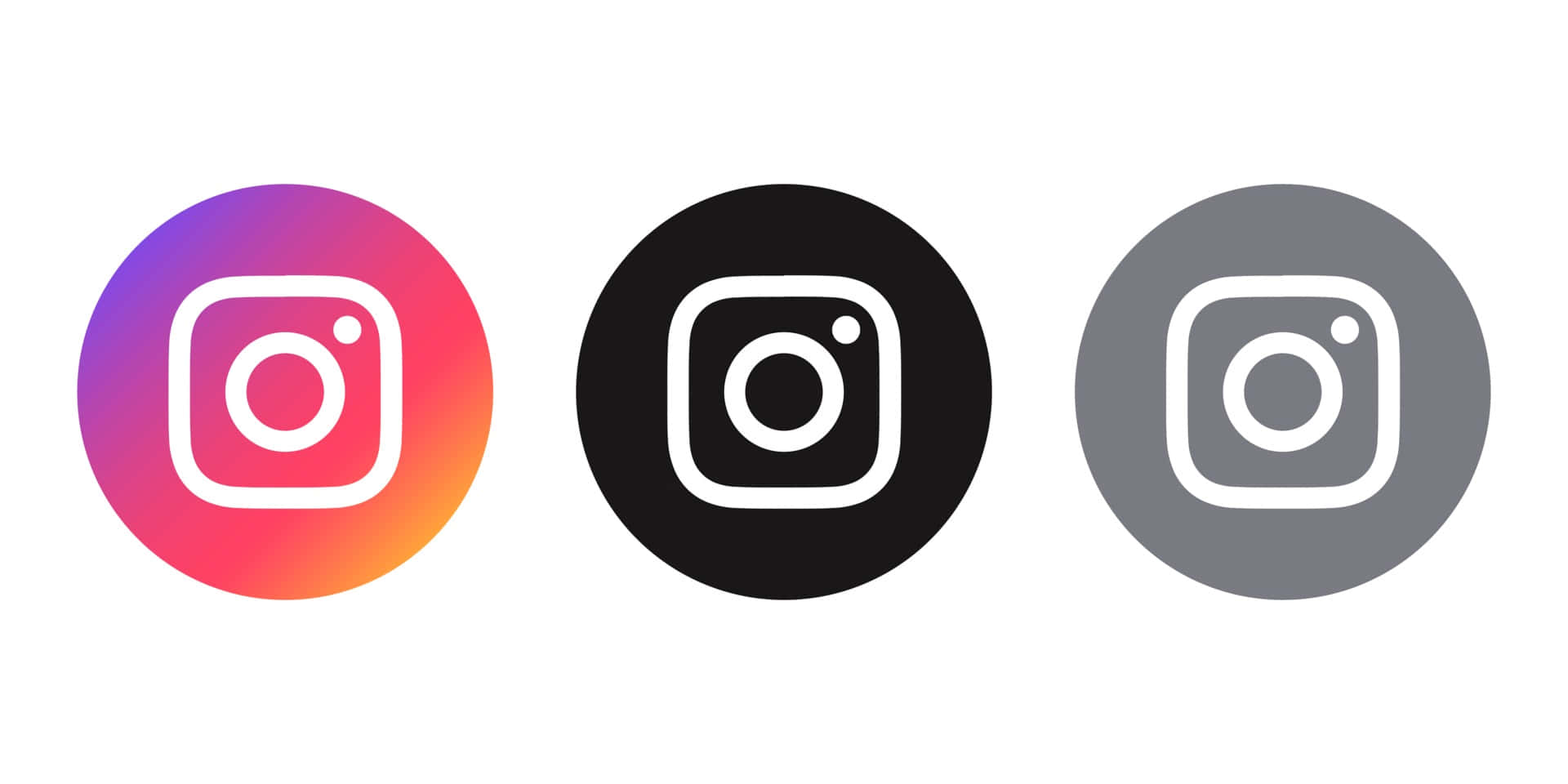 Instagram Black Logo 桌布 壁紙 — 三個 Instagram 應用程式圖示並排顯示在漸層色彩繽紛的黑色和灰色背景上。