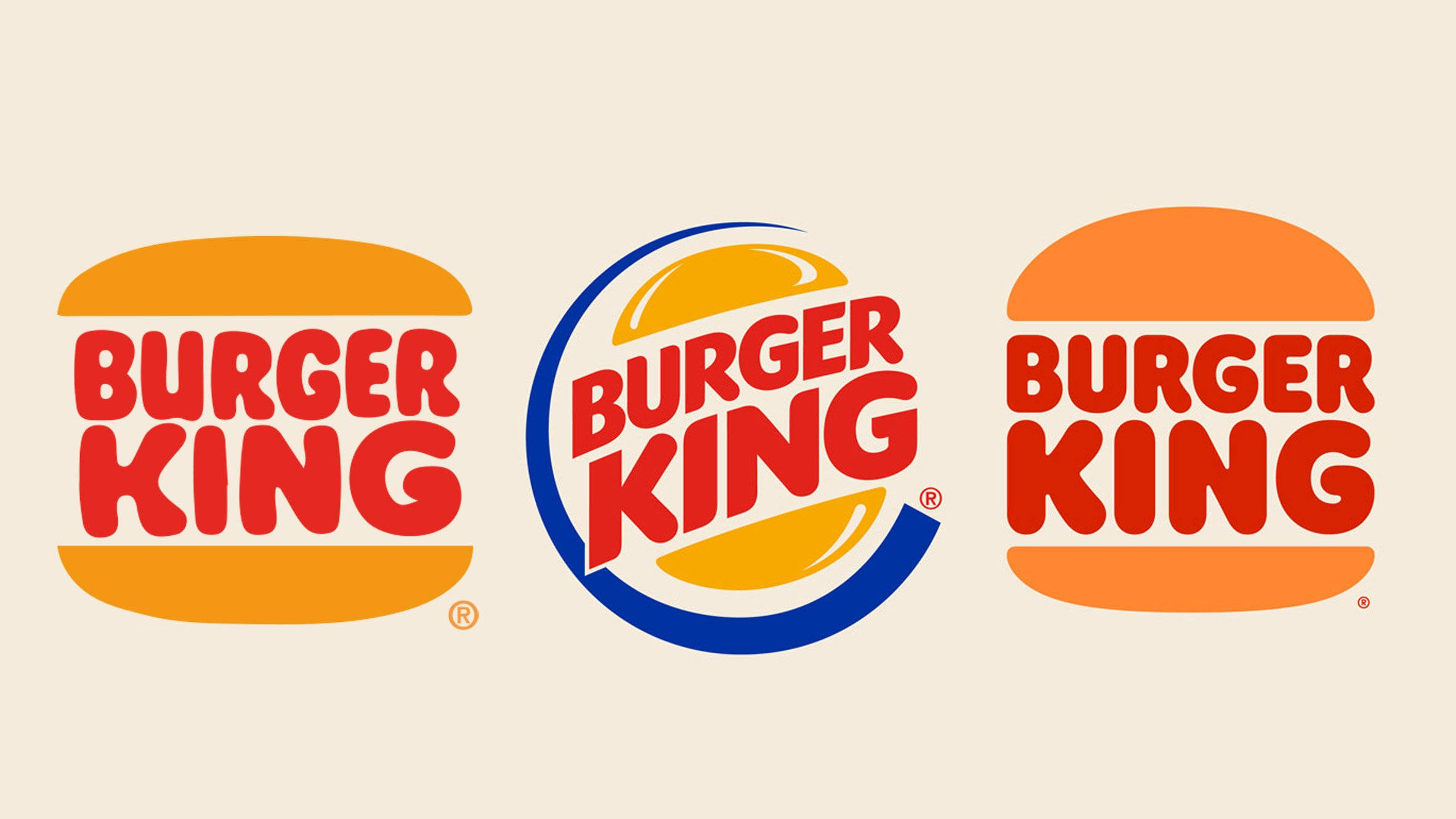 Burger 桌布 壁紙 — 三個Burger King標誌並排顯示在米色背景上，展示品牌演變。