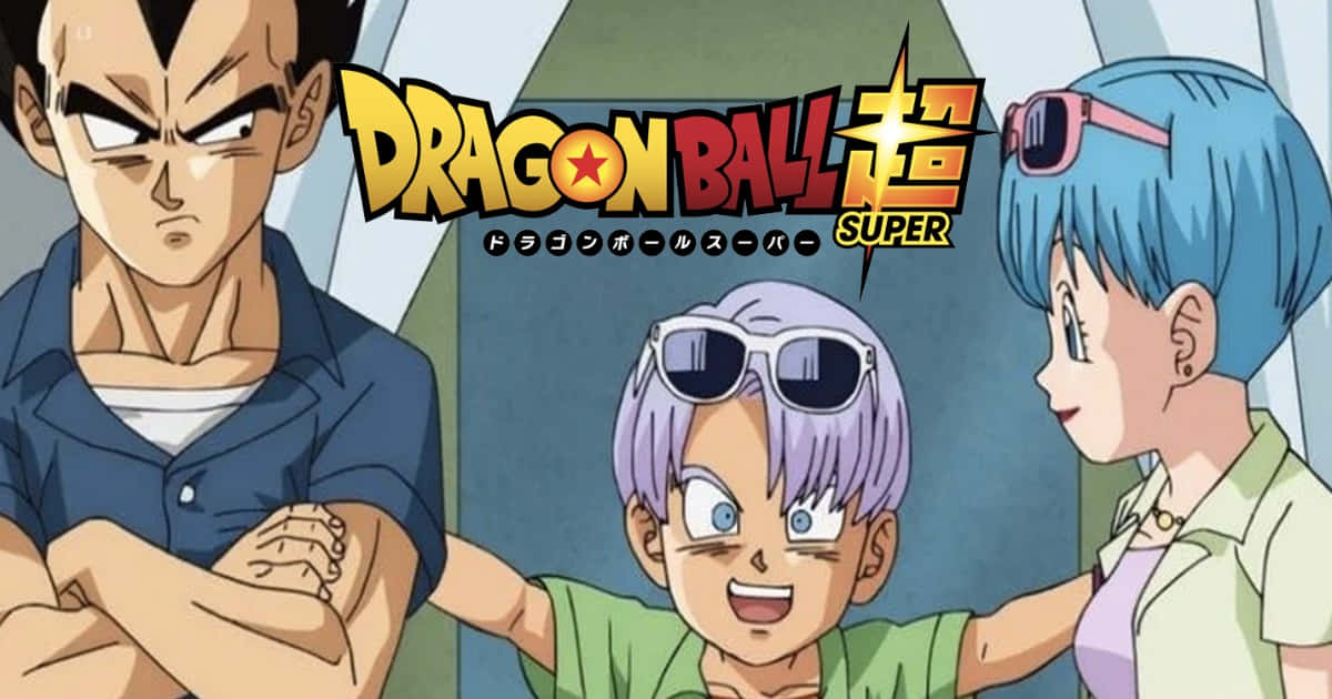Vegeta's Family 桌布 壁紙 — 三個七龍珠超角色在風格化的標題背景前自信地擺姿勢，色彩大膽，表情動感。