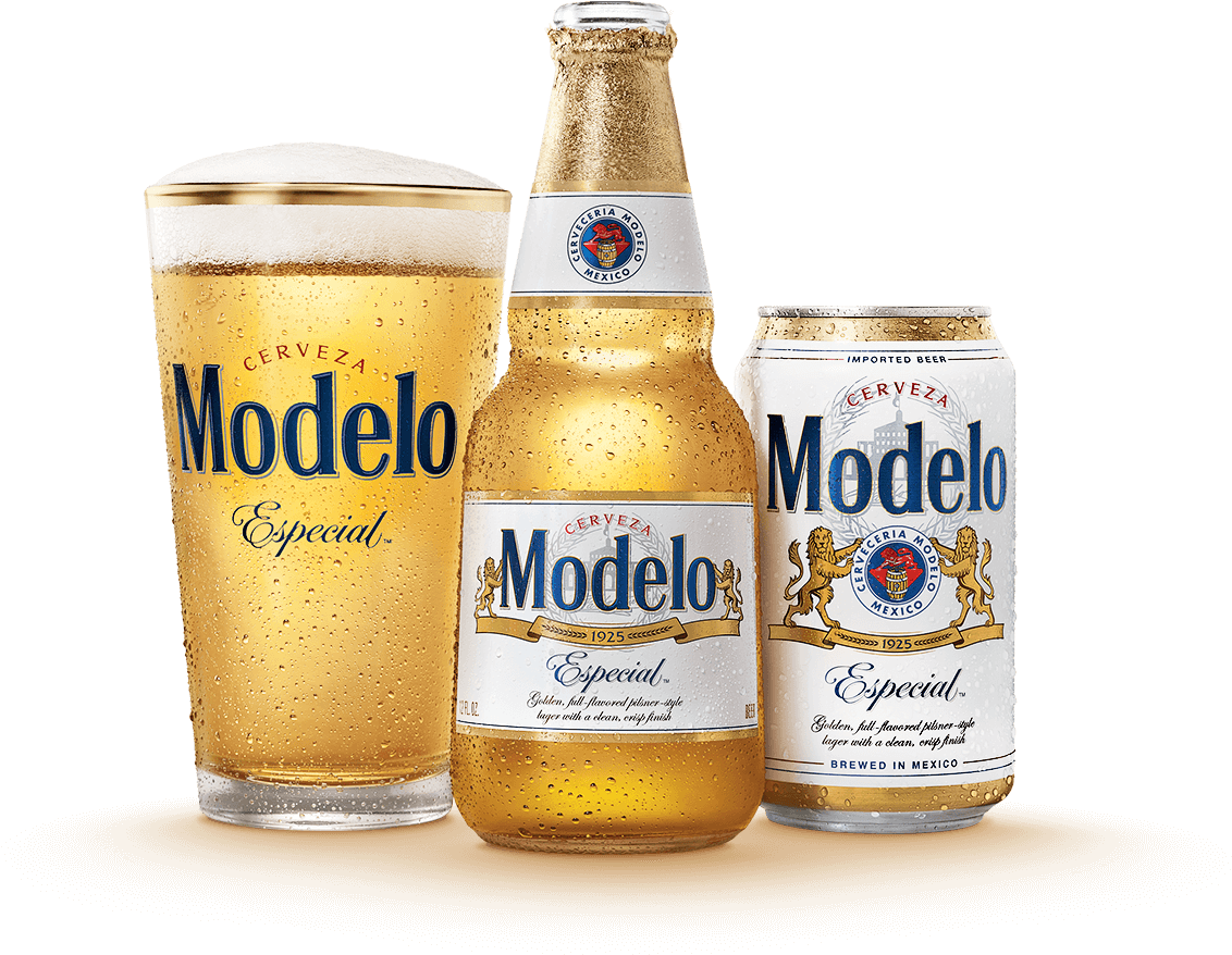 Beer Glass 桌布 壁紙 — 三個冰鎮的Modelo Especial啤酒容器在純黑背景上閃爍著冷凝水珠。