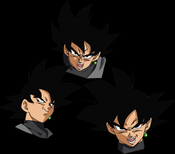 Male Anime Characters 桌布 壁紙 — 三個動漫角色，擁有尖刺黑髮和綠色耳環，在黑色背景前展現兇猛表情。
