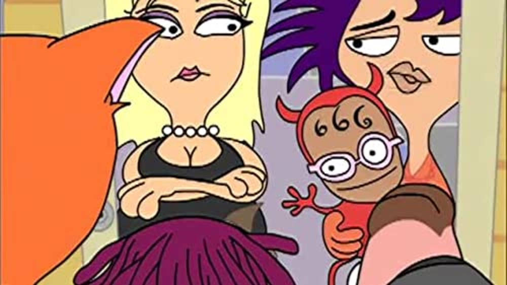 Animated 桌布 壁紙 — 三個動畫角色以誇張的表情和鮮豔的色彩，強烈地凝視著觀眾。