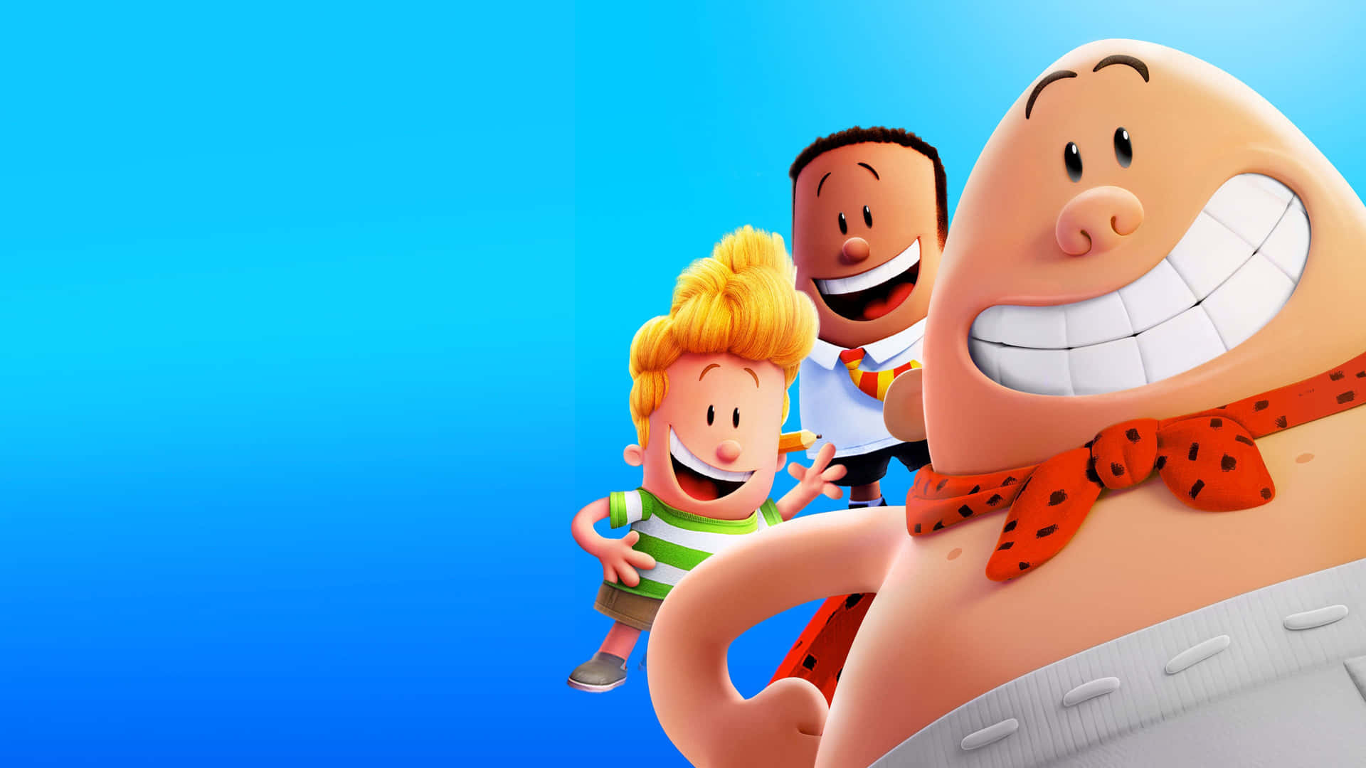 Animated 桌布 壁紙 — 三個卡通角色，笑容誇張，色彩鮮豔，背景為純藍色。