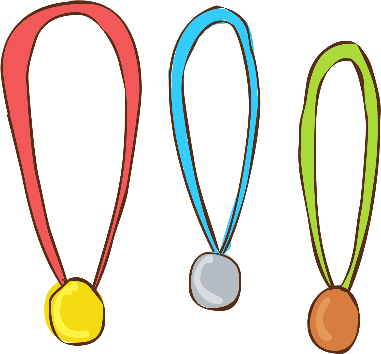 Gold Medal 桌布 壁紙 — 三個卡通風格的金、銀、銅獎牌，掛在黑色背景上，帶有粗線條輪廓。
