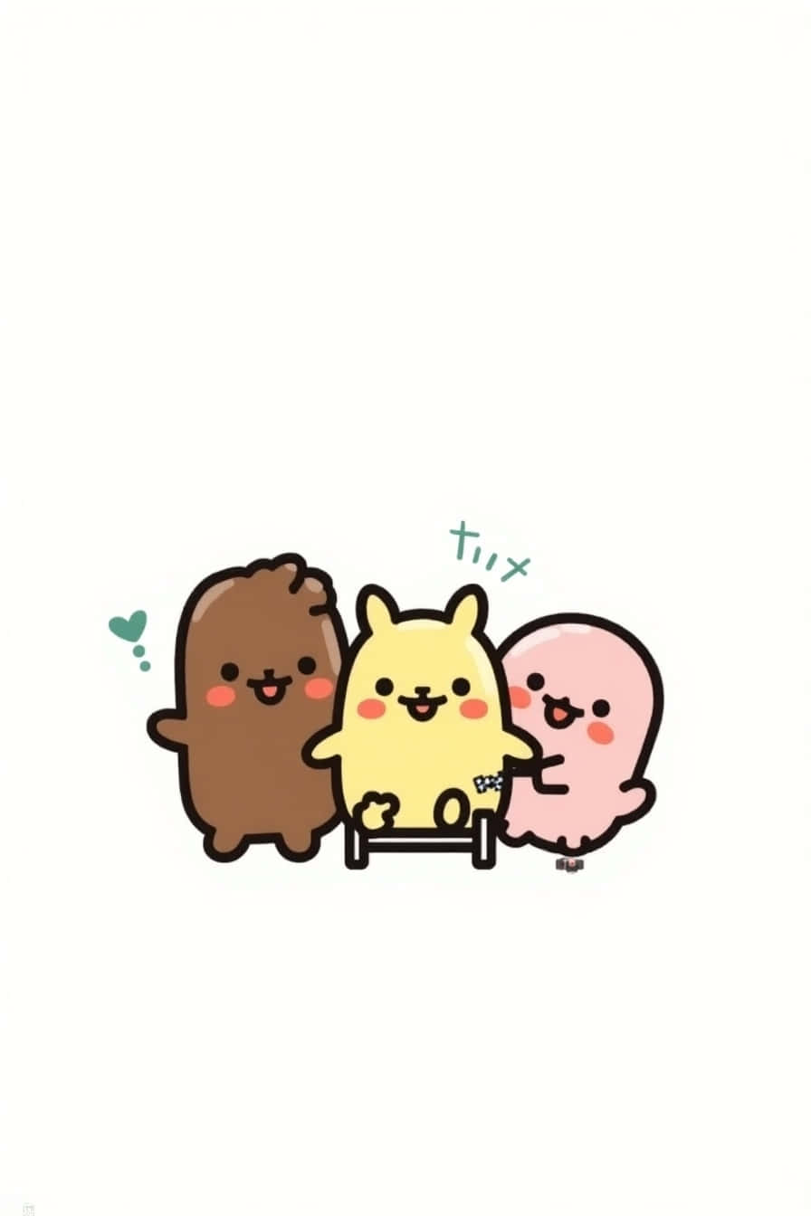 A colorful illustration of Line Friends characters, featuring Brown, Cony, and Sally 壁紙 — 三個可愛的Q版角色，棕色、黃色和粉紅色，在純白背景上一起微笑，帶有心形和音效。