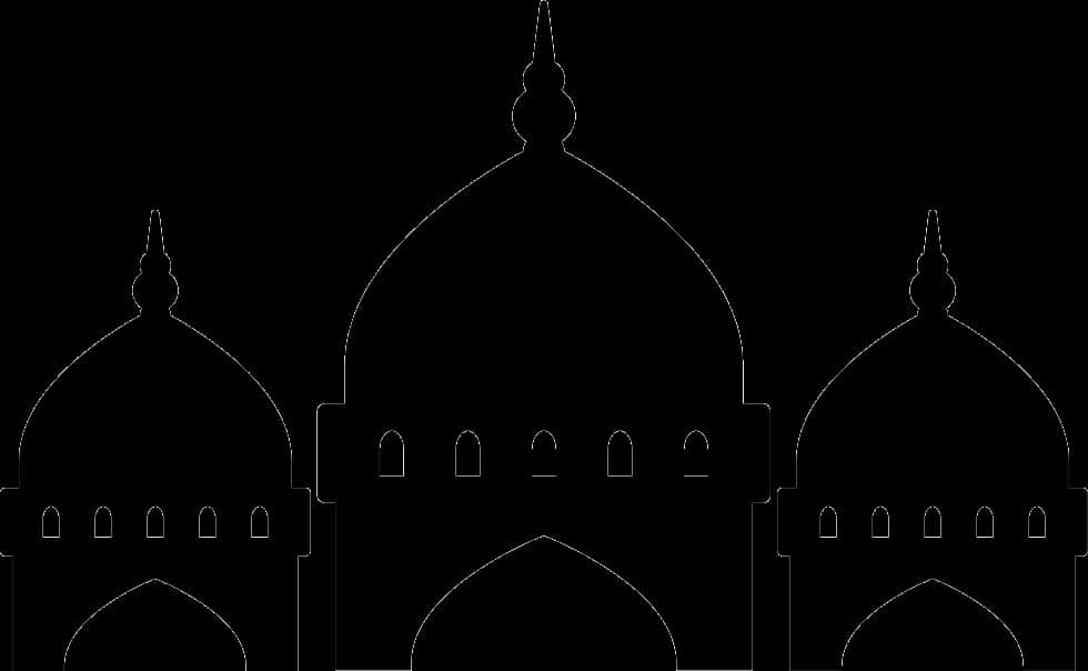 Mosque 桌布 壁紙 — 三個圓頂伊斯蘭建築結構的剪影輪廓，背景為純黑色。