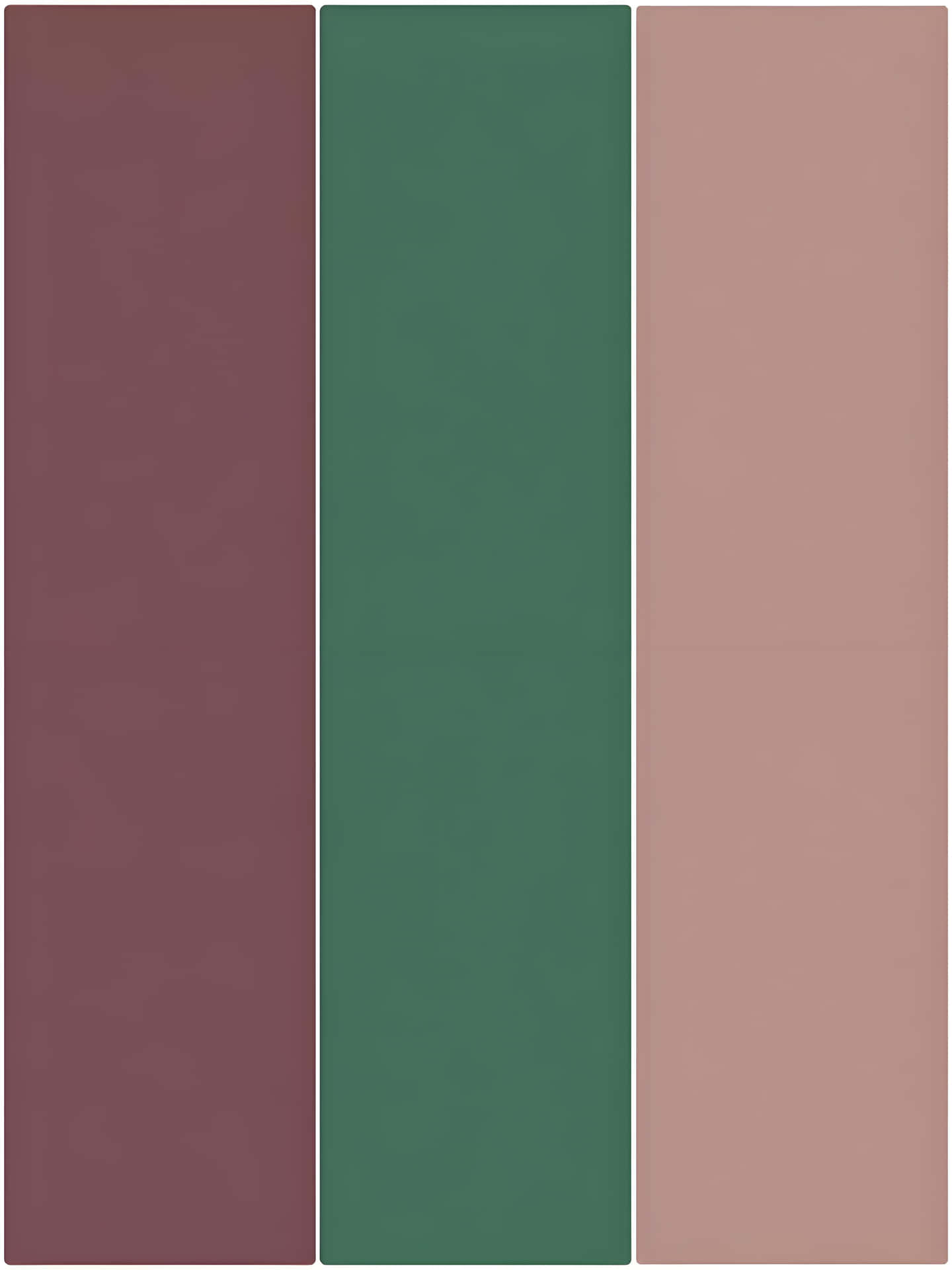 Minimalist Muted Tones: Soft Color Block Wallpaper 壁紙 — 三個垂直面板，採用柔和的酒紅色綠色和塵土玫瑰色，帶有細微紋理和柔和燈光。