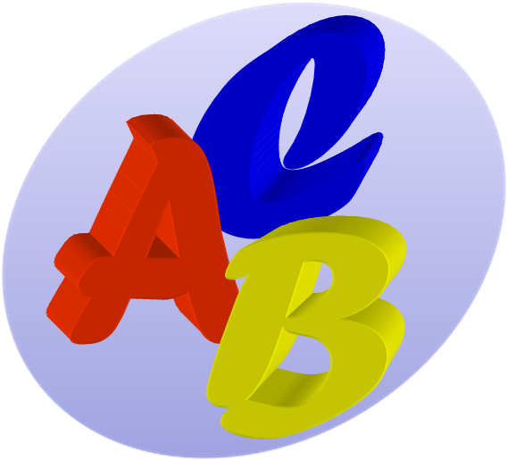 abc 桌布 壁紙 — 三個大膽的3D字母A、B和C，分別為紅色、藍色和黃色，漂浮在柔和的薰衣草色橢圓形背景上。