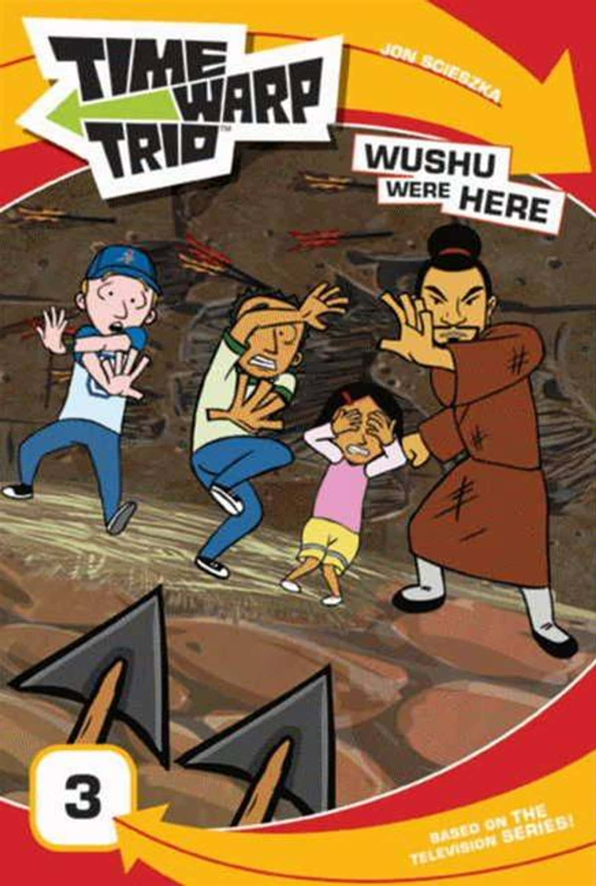 Tv Series 桌布 壁紙 — 三個孩子驚慌逃跑，而一個身穿棕色長袍的嚴肅武術家正在岩石洞穴中追趕他們。