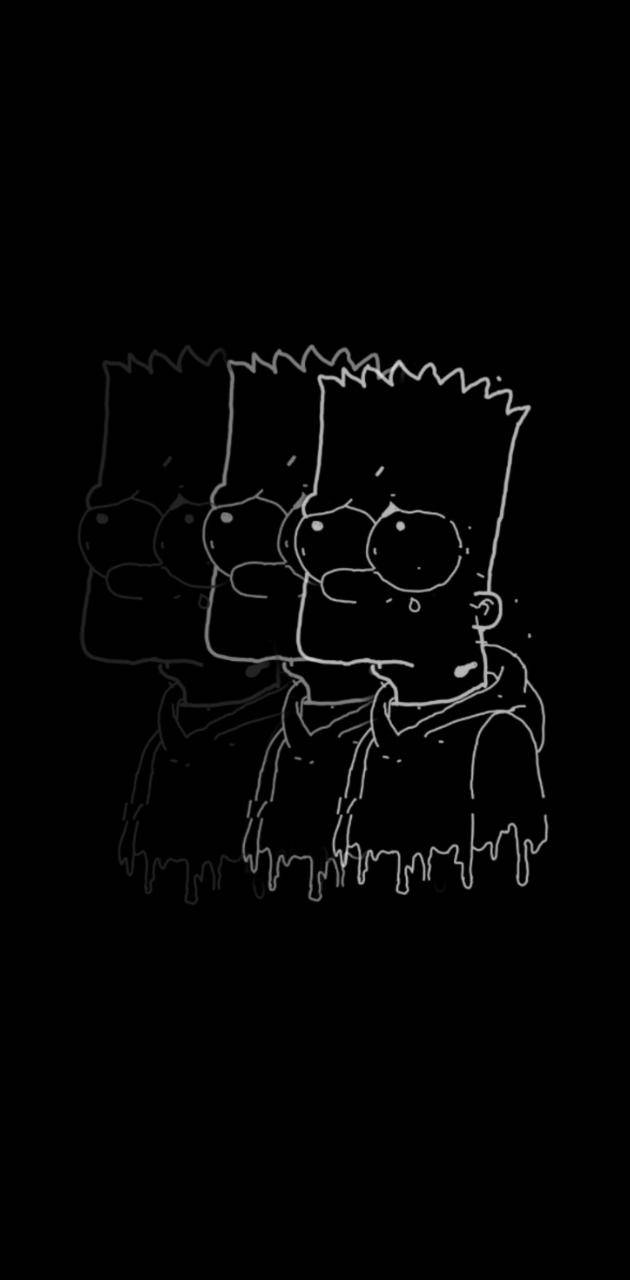bart simpson sad boy 桌布 壁紙 — 三個巴特·辛普森的鬼魅白色線條圖案在純黑背景上向下滴落。
