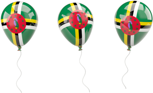 Dominica 桌布 壁紙 — 三個帶有多明尼加共和國國旗的光澤氣球在純黑背景上飄浮。