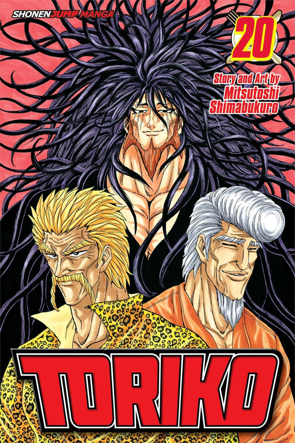 Toriko 桌布 壁紙 — 三個帶有狂野頭髮和兇猛表情的激烈漫畫角色主導了鮮明的紅色背景。