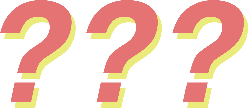 Questions 桌布 壁紙 — 三個帶有黃色輪廓的粗體粉紅色問號，在純黑色背景上格外突出。