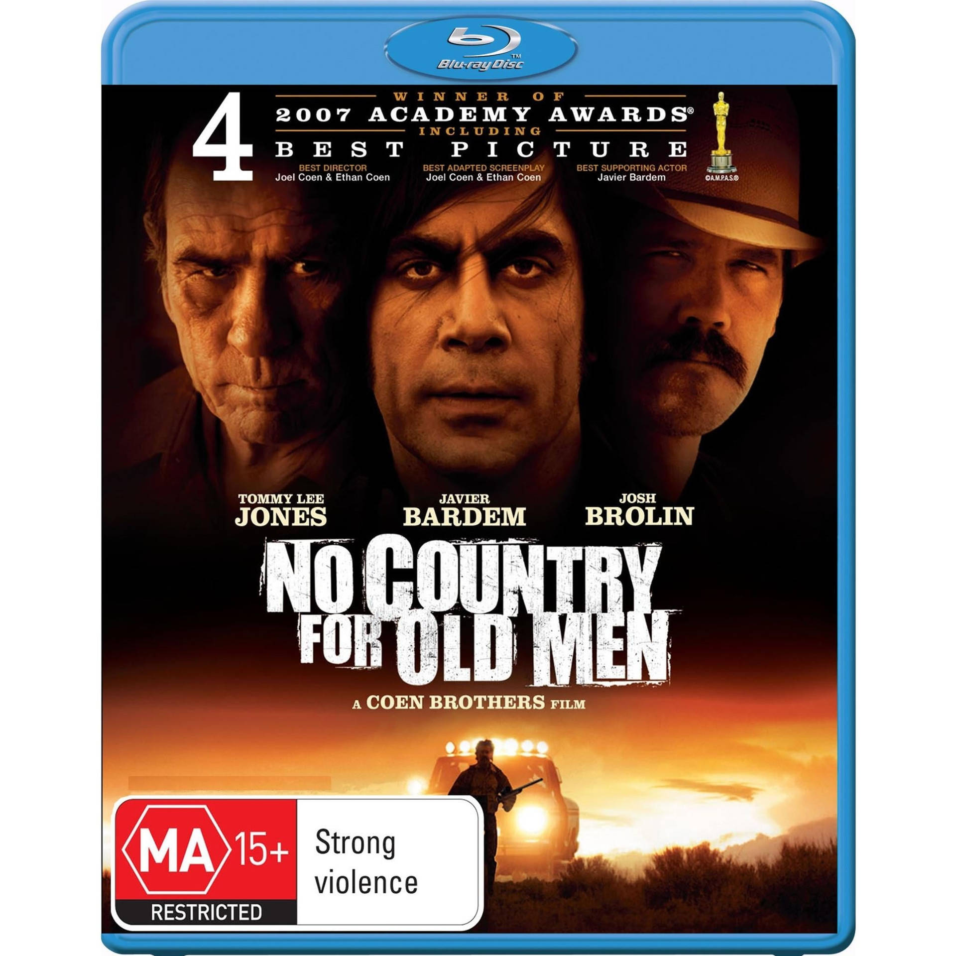 Hollywood Movie 桌布 壁紙 — 三個強烈的男性面孔籠罩著一個孤獨的身影，在熾熱的日落中走向一輛卡車。