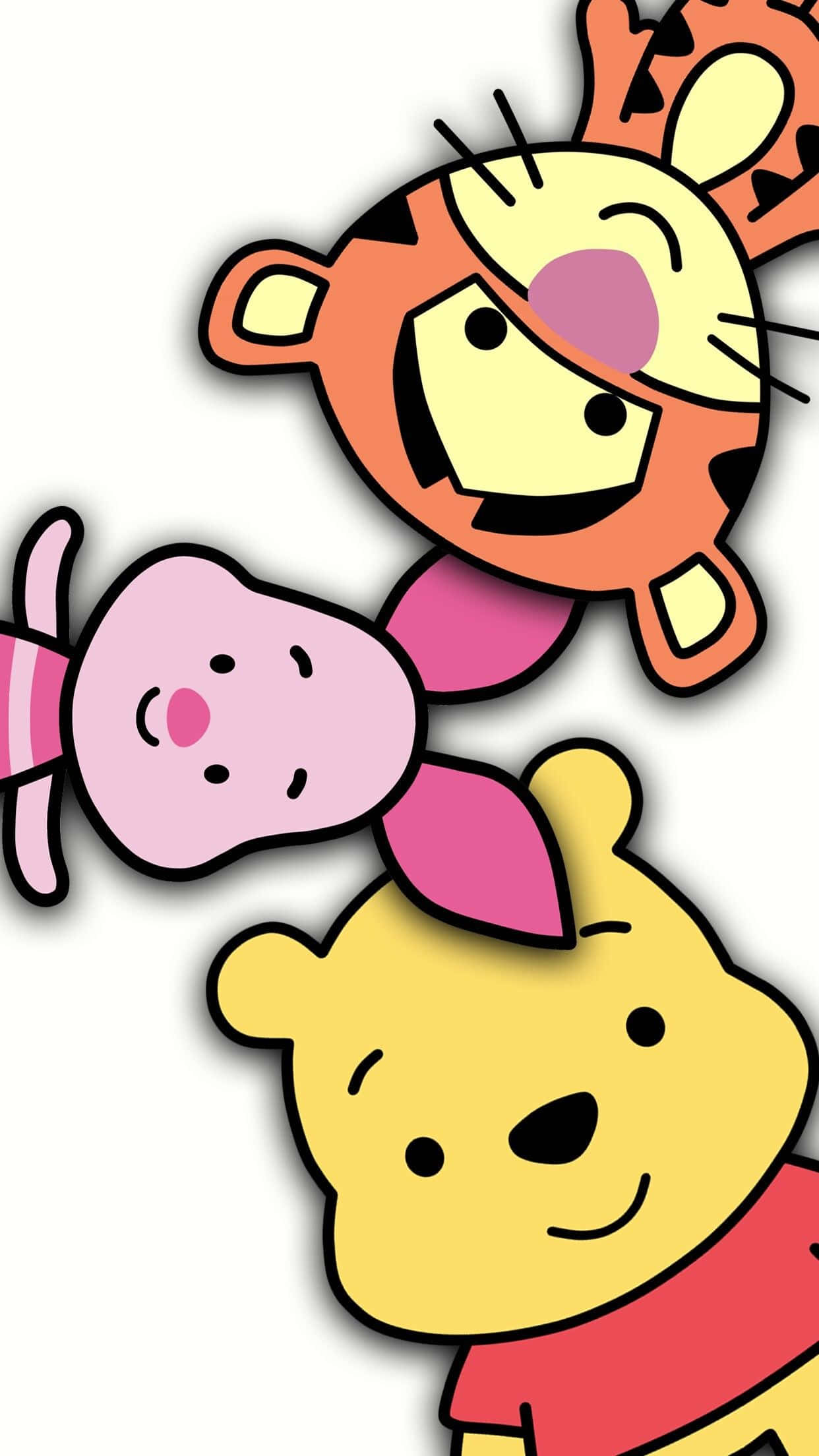 winnie the pooh 桌布 壁紙 — 三個快樂的卡通角色小熊維尼、跳跳虎和小豬一起漂浮，帶有粗線條和柔和粉彩顏色。