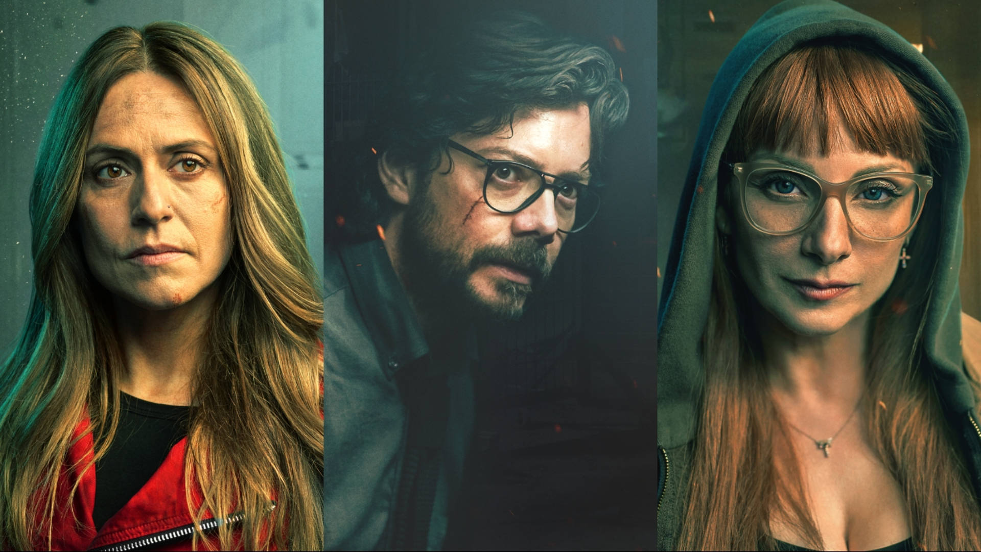 Professor 桌布 壁紙 — 三個戴眼鏡、表情嚴肅的強烈肖像主體，背景陰暗、燈光昏暗。