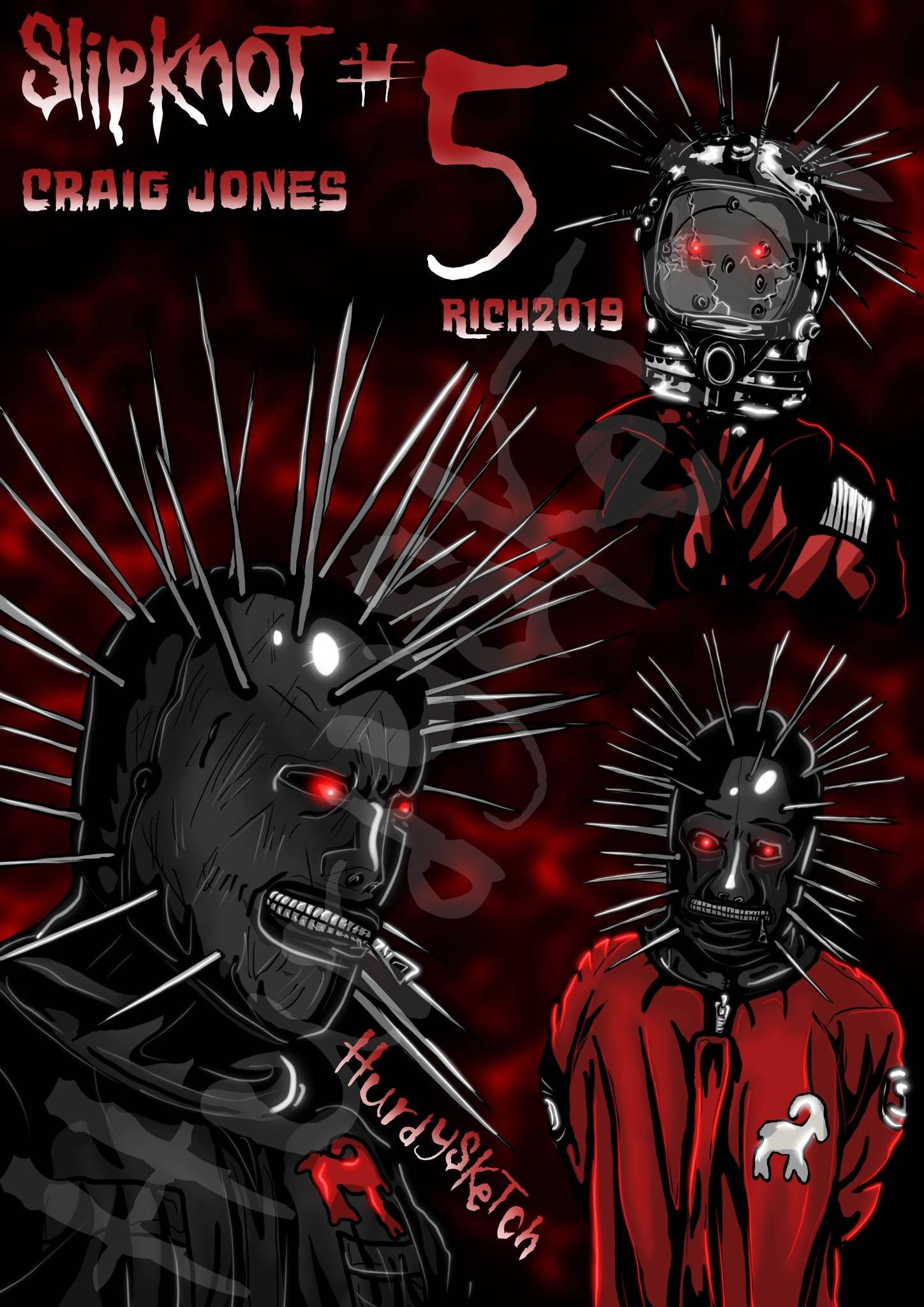 craig jones 桌布 壁紙 — 三個戴著尖刺頭盔、眼睛發出紅光的威脅性蒙面人物，站在深紅色紋理背景前。