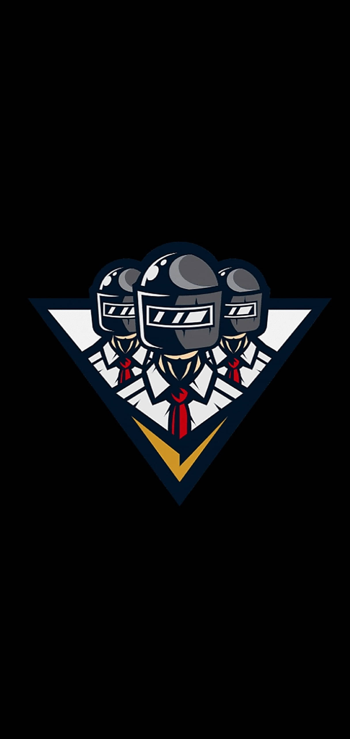 Gaming Logos 桌布 壁紙 — 三個戴頭盔的風格化人物，身穿白襯衫和紅領帶，在黑色背景上形成三角形標誌。