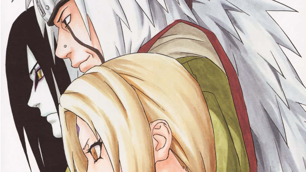 Legendary Sannin 桌布 壁紙 — 三個擁有不同髮色和表情的動漫角色以特寫構圖呈現。