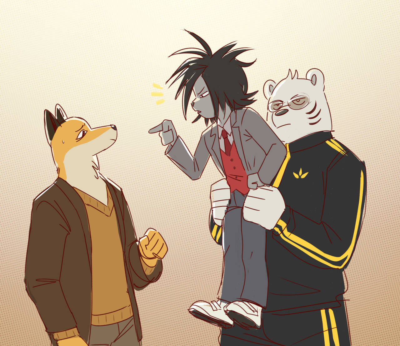 taxi 桌布 壁紙 — 三個擬人化動物處於緊張對峙，其中一個正指責地指向一隻狐狸。