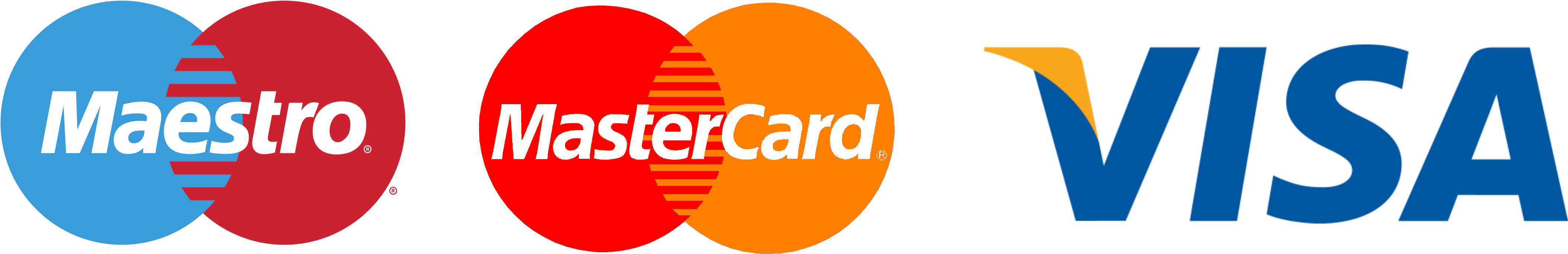 美國運通 桌布 壁紙 — 三個支付標誌 Maestro MasterCard 和 VISA 並排顯示在黑色背景上。