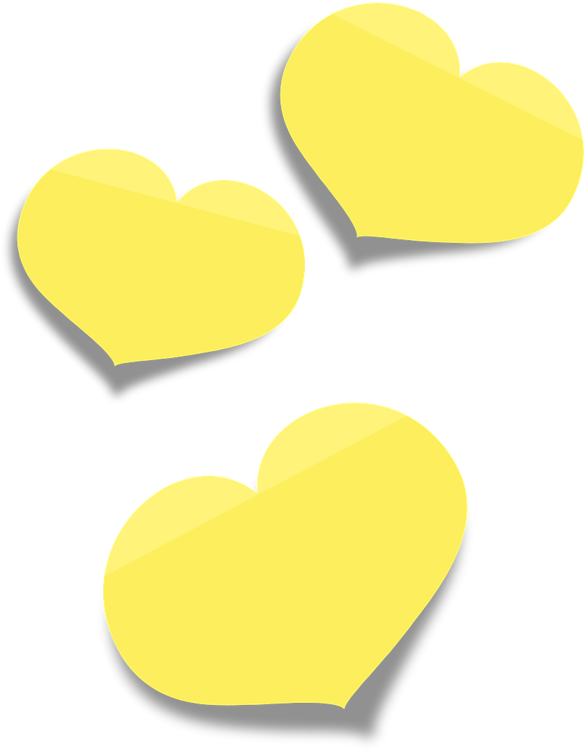 Post It Note 桌布 壁紙 — 三個明亮的黃色心形漂浮在純黑色背景上，帶有柔和的漸變高光。