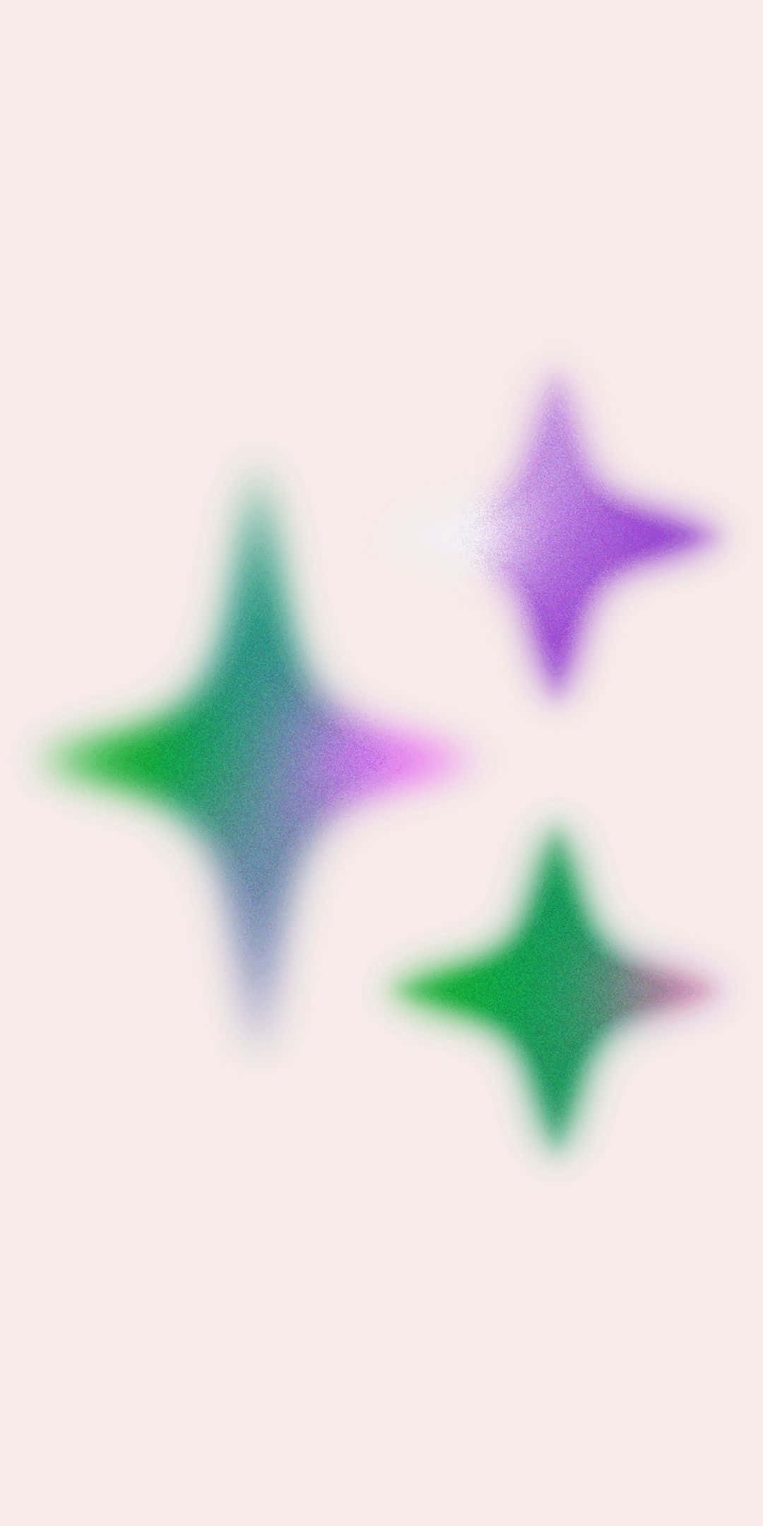 Stars 桌布 壁紙 — 三個柔和模糊的星星形狀在淡粉紅色背景上散發出綠色和紫色的漸變色調。
