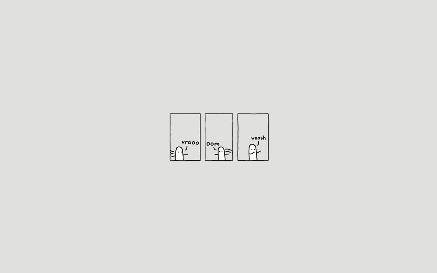 Minimalist iPad 桌布 壁紙 — 三個極簡面板展示手指以簡單線條風格發出音效 vrooo oom woosh。