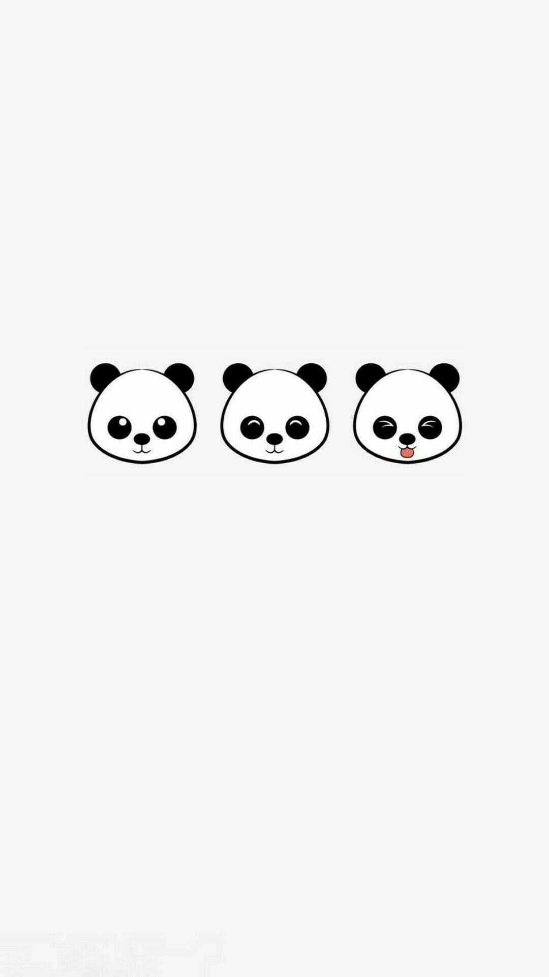 可愛 iPhone 桌布 桌布 壁紙 — 三個極簡風格的熊貓臉，表情各異，置於純白背景上。
