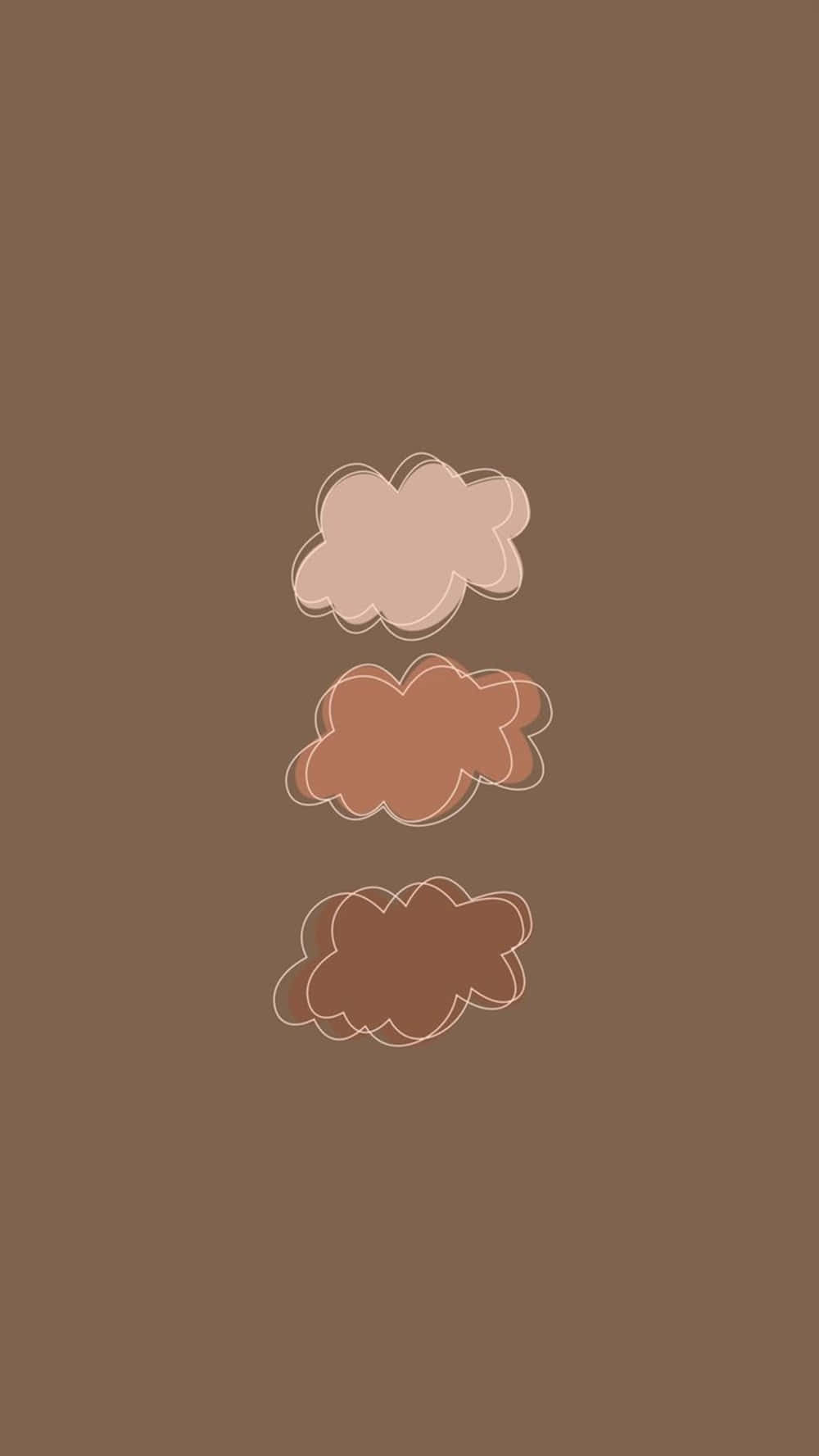 Brown Minimalist 桌布 壁紙 — 三個極簡風格的雲朵形狀，以漸層棕色色調垂直漂浮在純棕色背景上。