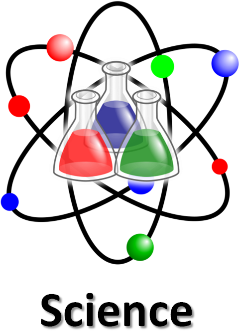科學 桌布 壁紙 — 三個玻璃燒瓶裝有紅色、藍色和綠色液體，周圍漂浮著彩色球體，背景為黑色。