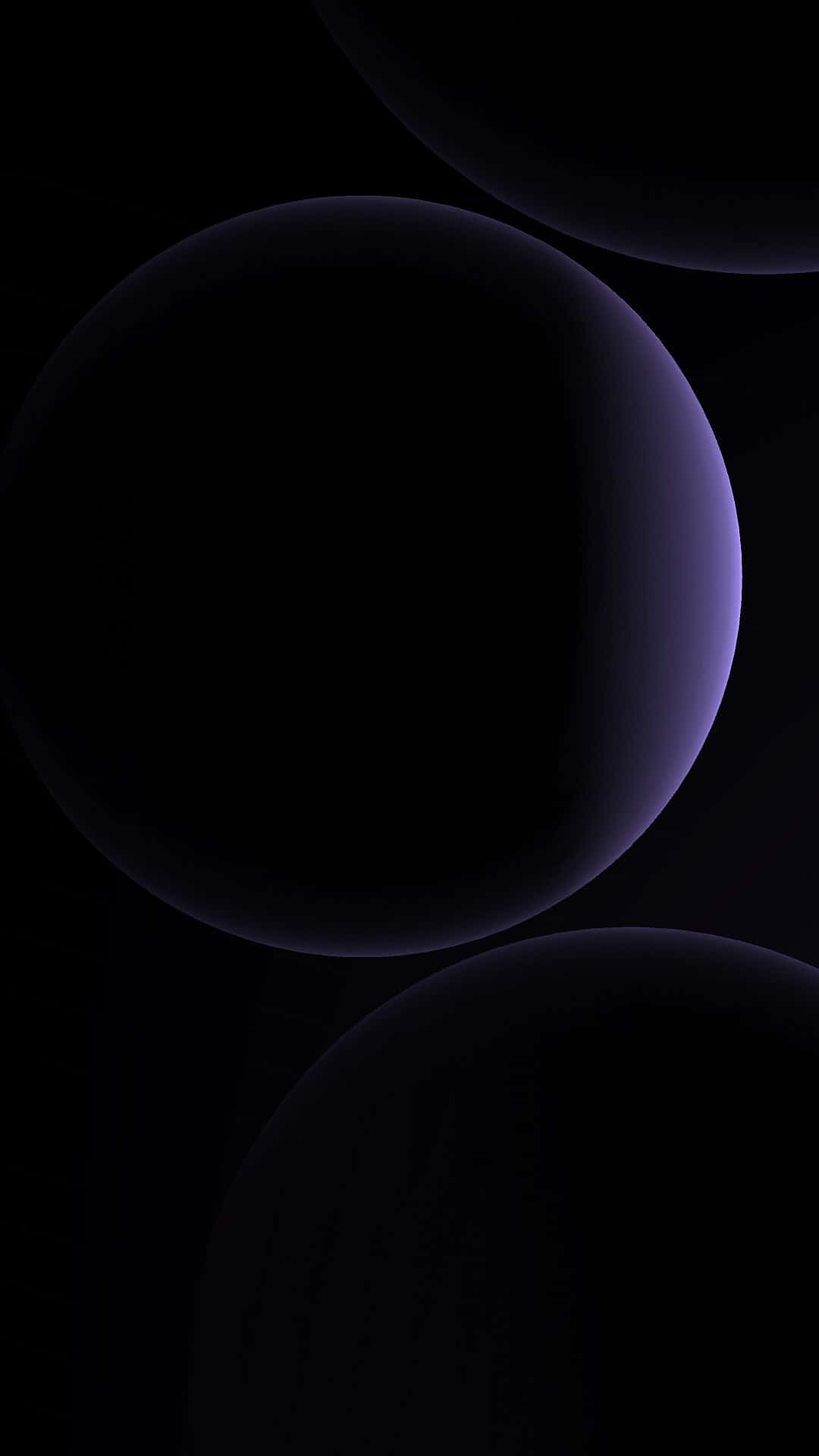 三個發光的紫色球體漂浮在黑暗虛空中 — Google pixel 壁紙