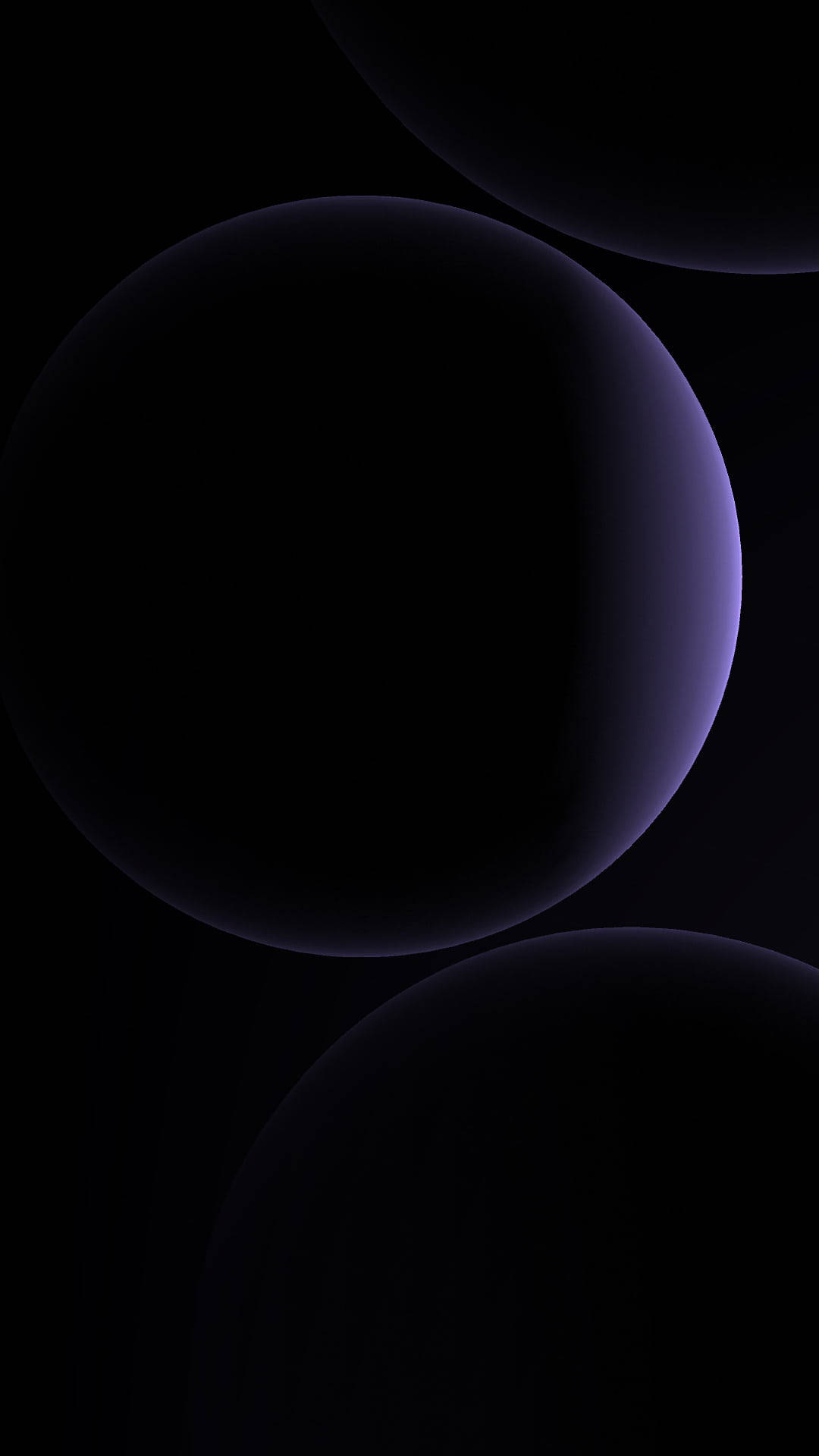 Violet 桌布 壁紙 — 三個發光的紫色球體漂浮在深邃的黑色虛空中，帶有柔和的漸變高光。