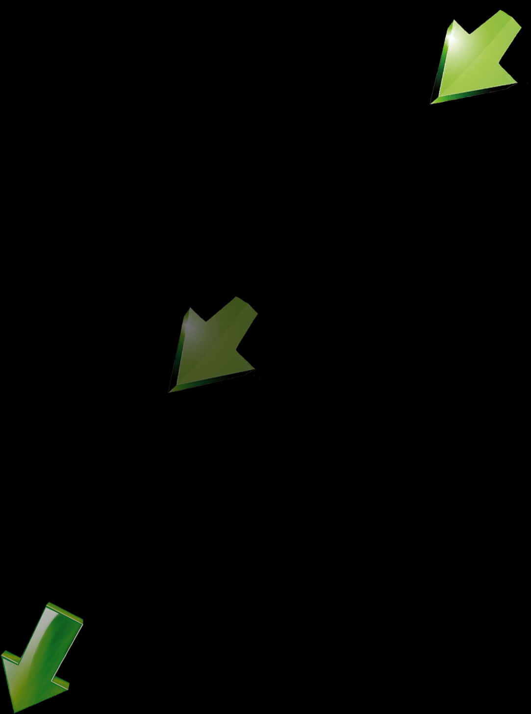 Point 桌布 壁紙 — 三個發光的綠色3D箭頭漂浮在黑色背景上，指向不同方向。