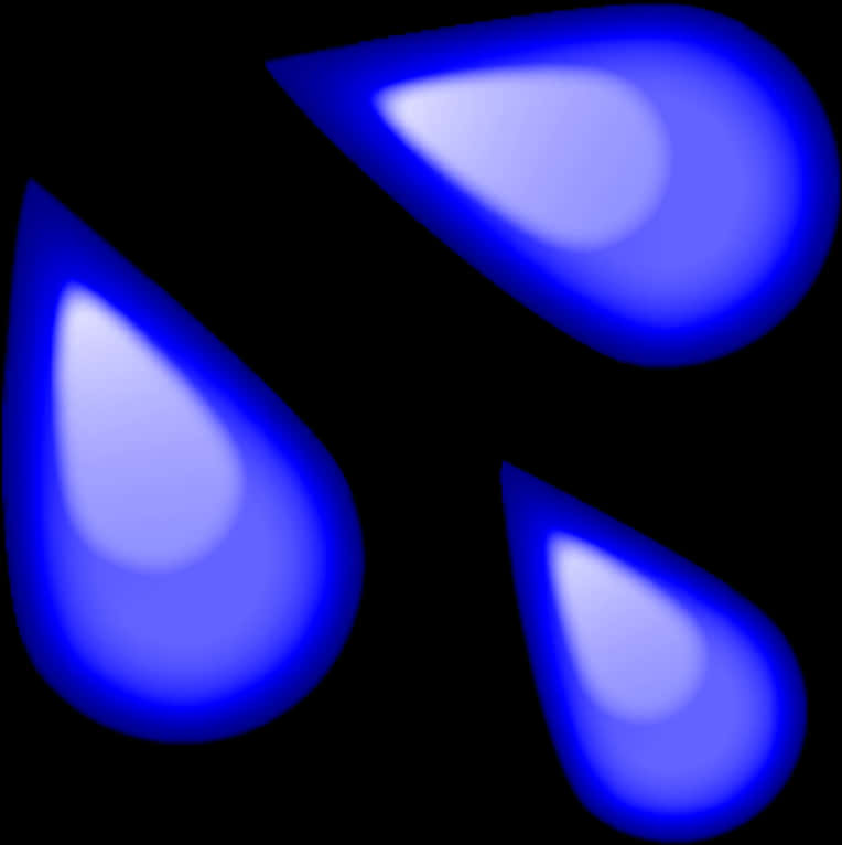 Blue Emoji 桌布 壁紙 — 三個發光的藍色淚滴形狀漂浮在純黑色背景上，帶有柔和的高光。