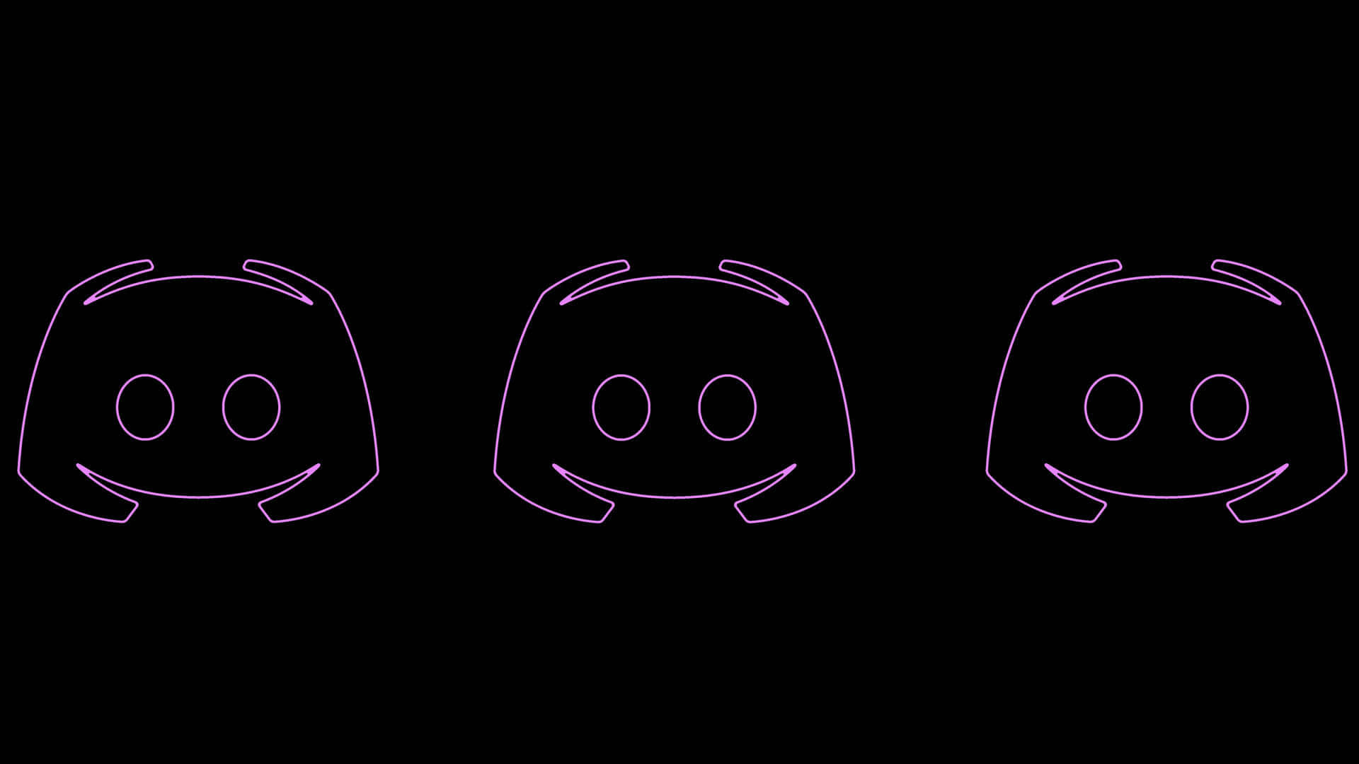 Discord 桌布 壁紙 — 三個發光紫色Discord標誌，以霓虹燈勾勒在黑色背景上。