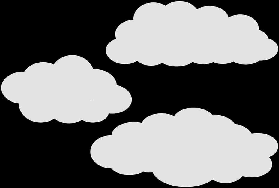 Awan 桌布 壁紙 — 三個簡單的灰色雲朵漂浮在純黑色背景上，採用極簡向量風格。