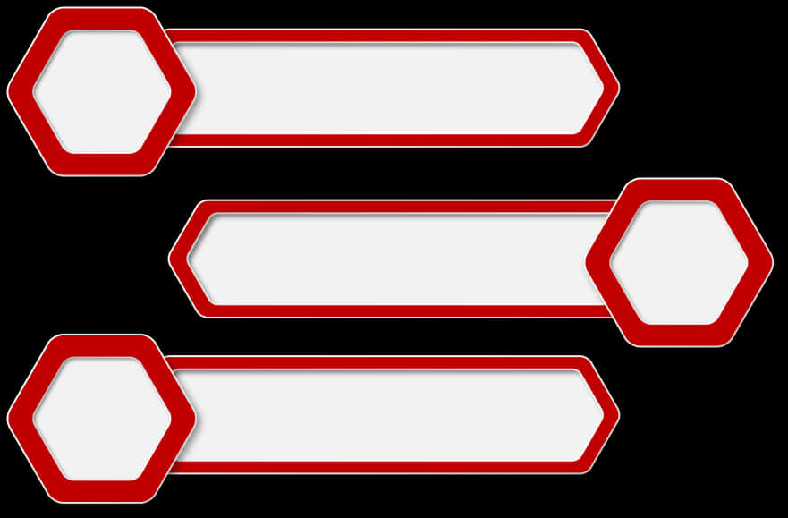 Border Line Design 桌布 壁紙 — 三個紅色六邊形邊框、白色內部的條紋，以對角線排列在黑色背景上。