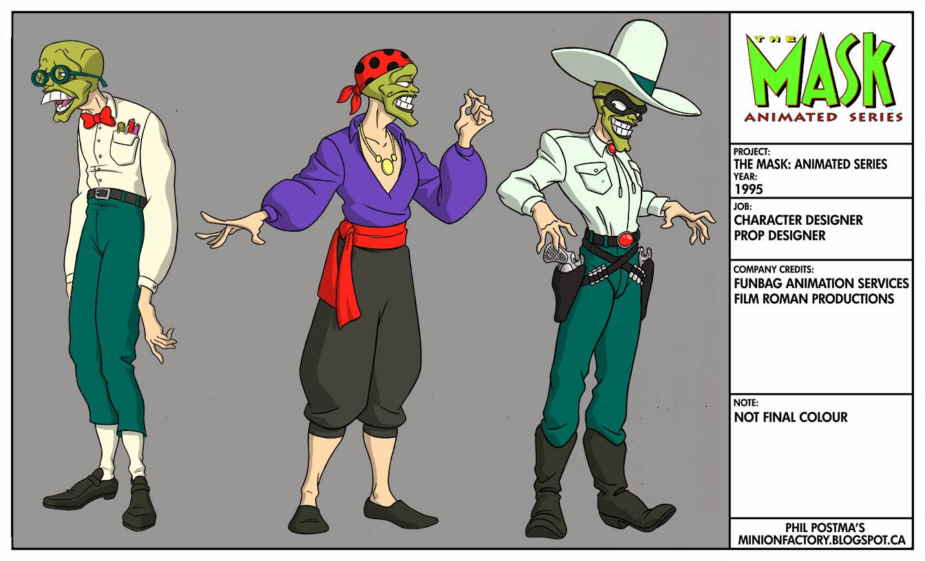 Cartoon 桌布 壁紙 — 三個綠色皮膚的動畫角色穿著不同的服裝，在純灰色背景前擺姿勢，並附有製作人員名單。