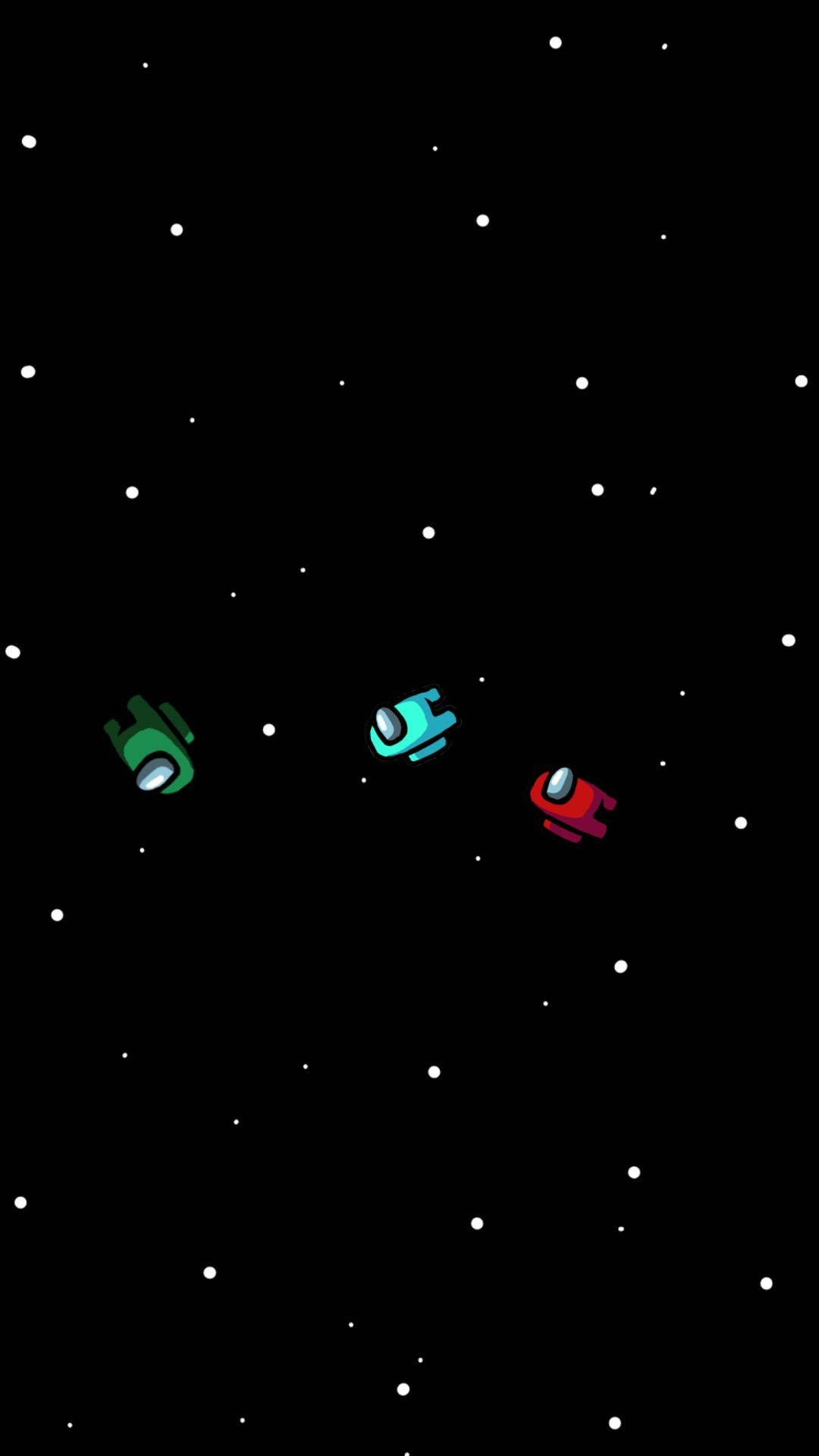 game 桌布 壁紙 — 三個色彩繽紛的卡通太空人在佈滿星星的黑色虛空中漂浮，背景是宇宙。