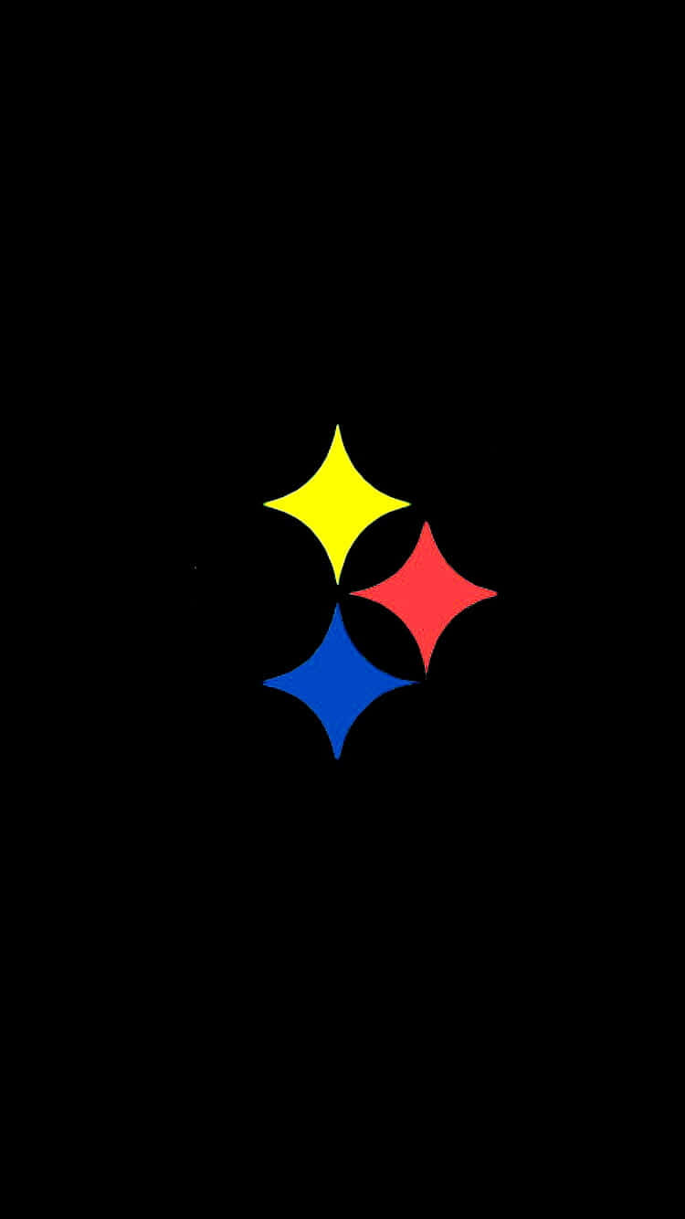 Steelers Phone 桌布 壁紙 — 三個色彩鮮豔的星形，黃色、紅色和藍色，在純黑色背景上排列成圓形。