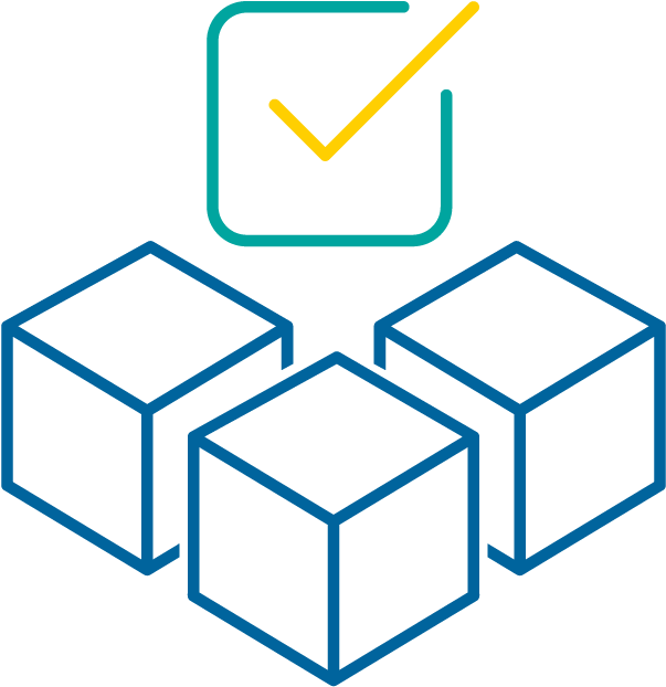 Blocks 桌布 壁紙 — 三個藍色輪廓立方體排列成三角形，位於一個帶有黃色勾號的藍綠色複選框下方。