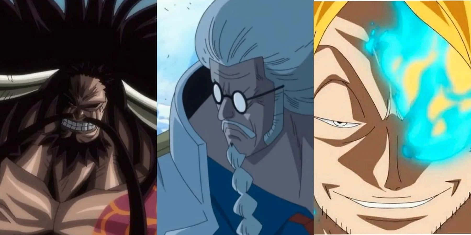 Sengoku 桌布 壁紙 — 三個表情強烈、帶有藍色發光能量效果的動漫角色。