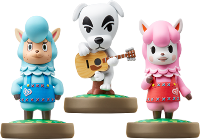 Toy 桌布 壁紙 — 三個風格化的動物森友會 amiibo 人偶並排站立，其中一個拿著吉他。