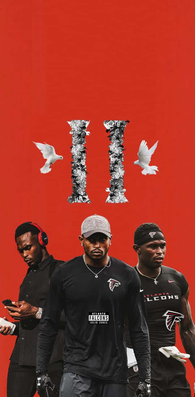 Julio Jones 桌布 壁紙 — 三名亞特蘭大獵鷹足球員站在大膽的紅色背景前，背景有羅馬數字 II 和白色鴿子。